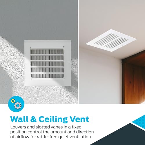 EZ-FLO 6 x 6 Inch (Duct Opening) Air Vent Cover for Wall or Ceiling, Two-Way Ventilation Register, Solid Steel HVAC Register Cover, White, 61660 - size: 6 in. x 6 in.