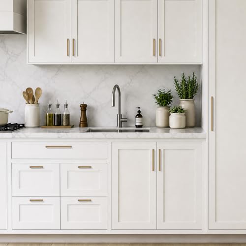 Ravinte Antique Brass Kitchen Cabinet Solid Handles,4 Inch,5 Pack - color: Antique Brass, size: 4 Inches Hole Center