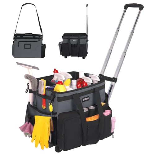 JKAOO Large Rolling Cleaning Caddy Bag with Detachable Trolley, Gray - color: Gray