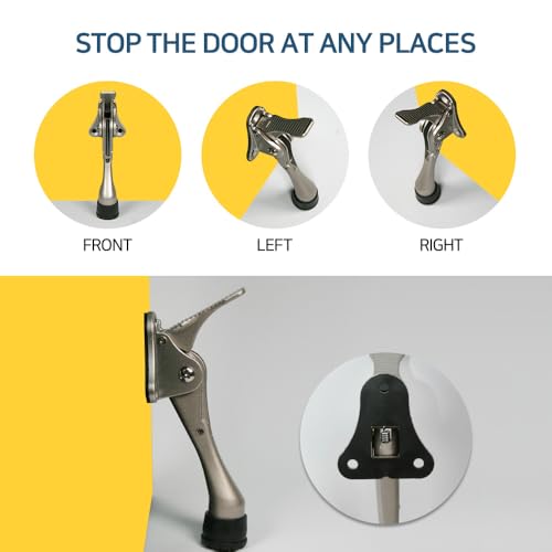 HA SHI One Touch Kickdown Door Stopper, Satin Nickel, 4 Inch, 1 Pack - color: Satin Nickel, size: 4 INCH X 1 PACK