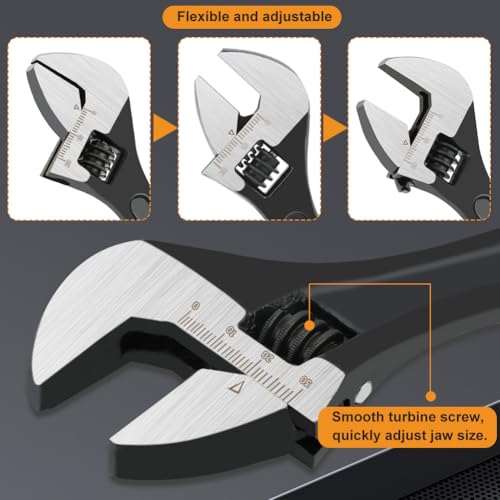 NINEFOX Adjustable Wrench Set 3 Piece Wide Jaw 6 8 10 In for Plumbing Auto