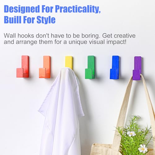 Teenyyou 6 Pcs Cute Kids Wall Hooks Adhesive for Backpack Rainbow - color: Rainbow