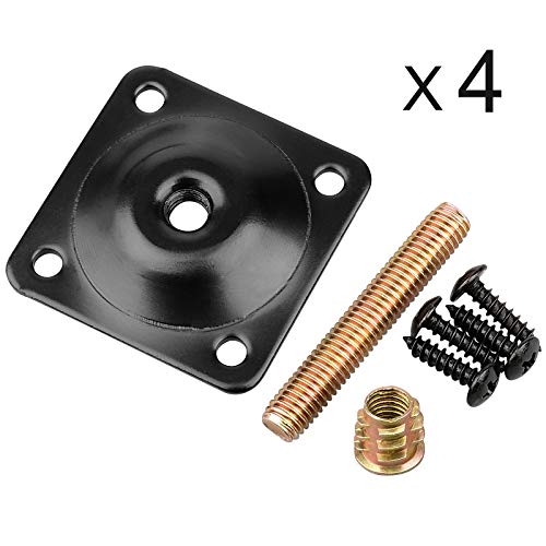 Anwenk Leg Mounting Plates, Furniture Leg Attachment Plates T-Plate 5/16" (M8) Sofa Legs with Hanger Bolts,Screws,Strengthen Weak Furniture Repair Damaged Sofa Couch Seat,Set of 4,Black - color: M8-black