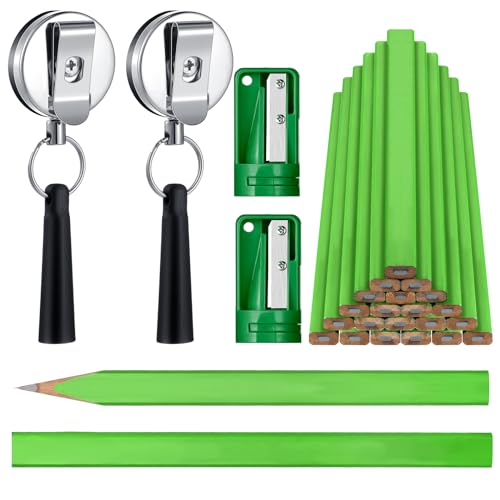 Honoson 24 Pcs Carpenter Pencil with Sharpener,Green Cover, Black Refill - color: Green Cover, Black Refill