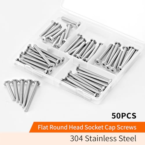 M5 x 30mm 35mm 40mm 45mm 50mm Flat Round Head Hex Socket Cap Screws Bolts, Furniture Screws, 304 Stainless Steel, Allen Hex Drive, Metric Fully Threaded, Bright Finish, Assortment Kit 50PCS - size: M5 x 30/35/40/45/50mm (50PCS)