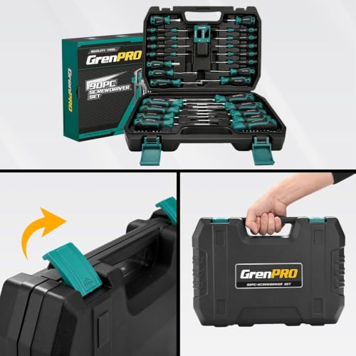 GRENPRO Screwdriver Set Precision 90pcs, S2 Alloy Steel Small Screwdriver Set, Torx Screwdriver Sets with Sturdy Tool Box, Includes Slotted Phillips Torx Tool Kit - color: Black & Green