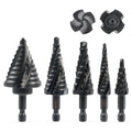 Step Drill Bit Set, 5PCS Four Spiral Flute Step Bits for Metal, 50 Sizes Titanium-Coated HSS Drill Bits with 1/4" Hex Shank for Stainless Steel Aluminum Wood Plastic