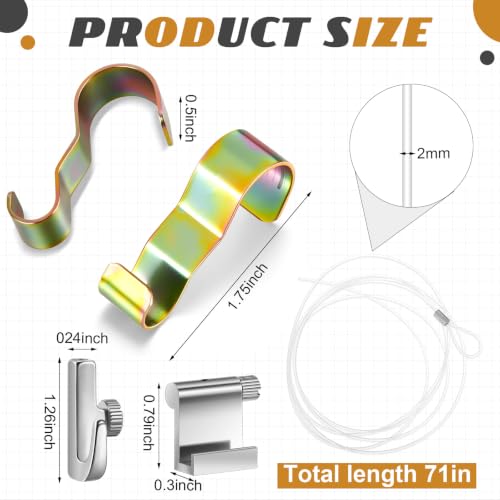 Dunzy 10 Pcs Picture Rail Hooks for Hanging, 71" Clear Nylon Cord, Zinc - color: Zinc, size: 71" Clear Nylon Cord