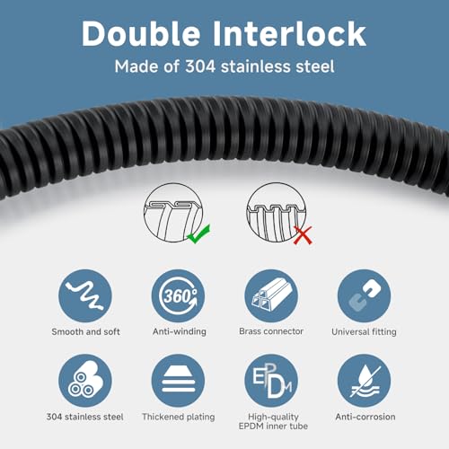 69 Inches 304 Stainless Steel Black Shower Hose Replacement - color: Black, size: 69 Inches