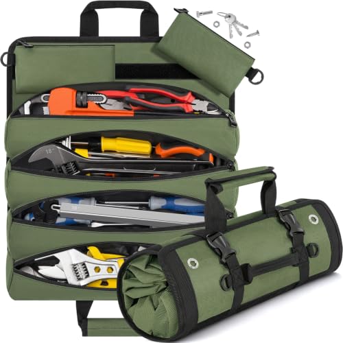 ANILD 18.5 Inch Extra Long Tool Bag Roll Up, Roll Up Tool Bag Organizer - color: Green, size: X-Large