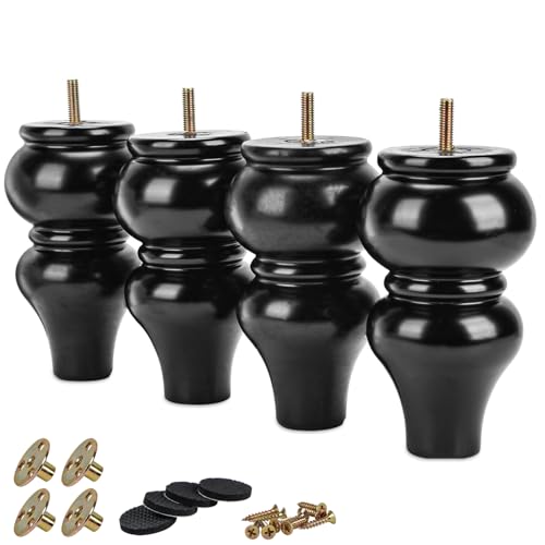 8 inch Solid Wood Furniture Spool Legs with M8 Bolts 4PCS Black - color: Black, size: 8"/20cm