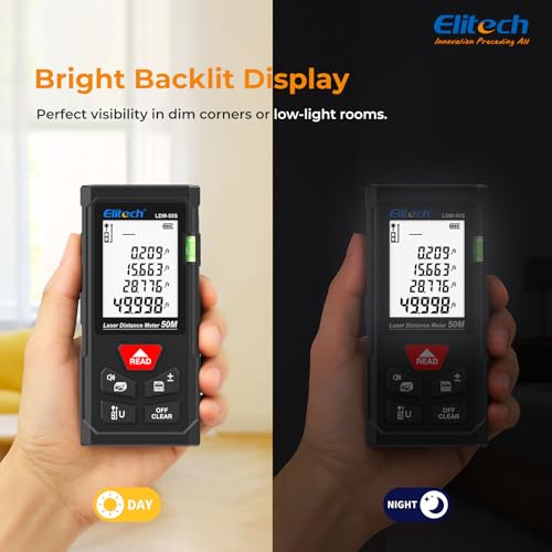 Elitech Laser Tape Measure, 165ft Laser Distance Meter with Bubble Level - style: Standard