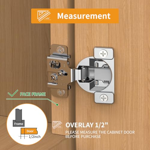 Chibery 20 Pack Face Frame Cabinet Hinges, 1/2" Overlay, Soft Close, 105° - size: 1/2 Inch Overlay