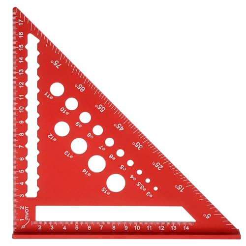 HARFINGTON Metal Square Ruler 7" Aluminum Alloy Carpenter Square Metric Woodworking Rafter Square Precision Scribing Tools with Rafter Conversion Table for Measuring and Marking, Red - color: Red, style: Metric