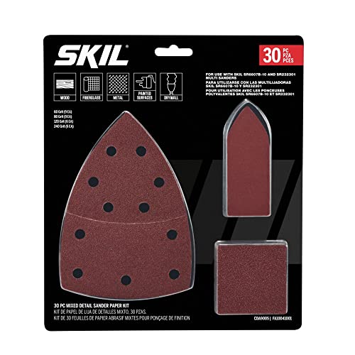 SKIL 30-Piece Mixed 60/80/120/240 Grits Detailed Sand Paper Kit for SKIL Sanders SR232301 & SR6607B-10 - CDA9005 - size: One Size, style: 15-Piece Mixed Sanding Paper