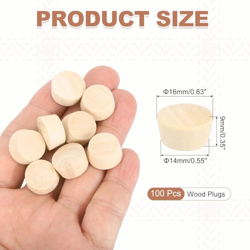 MECCANIXITY 100 Pcs Wood Plugs, 5/8" Flat Head Wood Plugs for Screw Holes Wooden Screw Hole Covers for Furniture Cabinets DIY Projects Assortment Kit - size: 5/8"