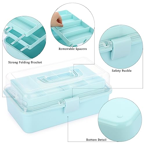 BTSKY 3-Layer Plastic Dividing Storage Box Craft Organizer and Storage - color: Blue