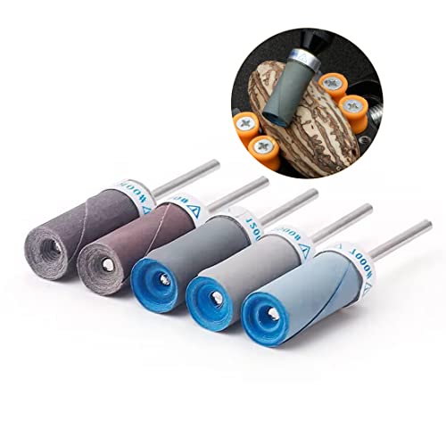 10 Pcs 3/32" Shank Mixed Grit Sandpaper Rolls Sanding Drum Set