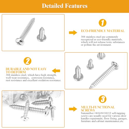 545 Pieces #4#6#8#10#12 Wood Screws Set, Phillips Pan Head #4#6#8#10#12 Self-Tapping Screws Assortment Kit, 304 Stainless Steel - size: Wood Screws Kit (#4#6#8#10#12), style: Phillips Pan Head
