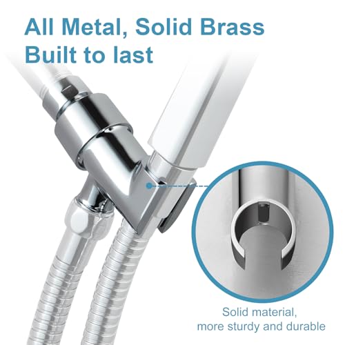OFFO Shower Head Holder All Metal for Handheld Shower Head, Adjustable Shower Arm Mount with Solid Brass Pivot Ball, 1/2 in IPS Female Inlet and Male Outlet, Chrome - color: Chrome