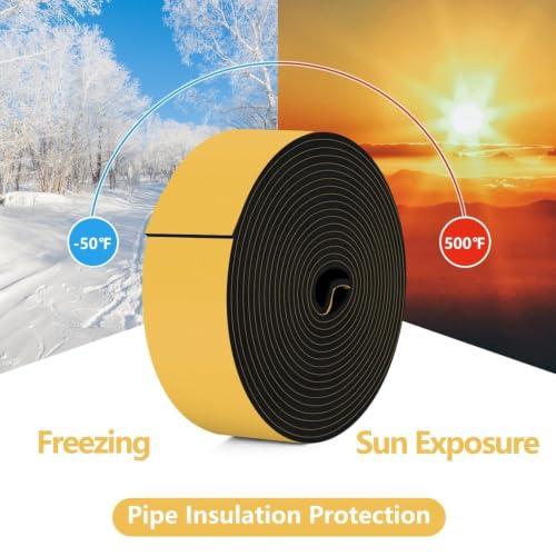 DEMEDO Pipe Insulation Tape, Pipe Wrap Insulation Foam Tape Self Adhesive, Outdoor Water Pipe Insulation Roll for HVAC, AC Line Insulation, 6 inch x 16.5 FT Heat Tape for Water Pipe, Black - style: 6" wide x 1/8" thick x 16.5ft long