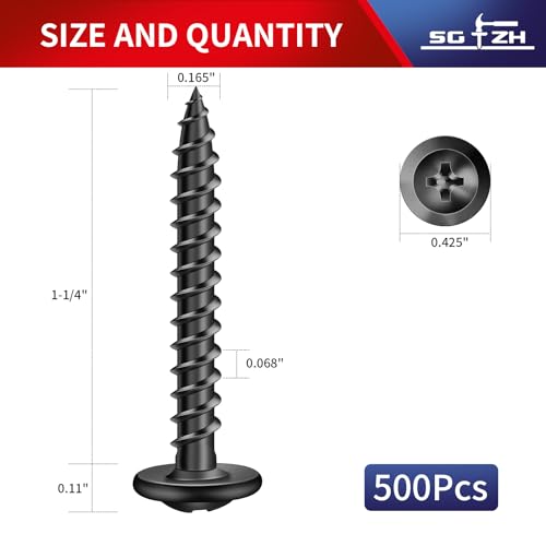8 x 1-1/4" Wood Screw 500Pcs Alloy Steel Standard Thread Truss Head Fast Self Tapping Black Oxide by SG TZH - color: Black - Alloy Steel, size: #8 x 1-1/4"
