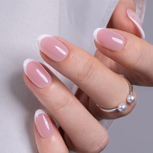 CurvLife Short Oval French Tip Press On Nails, Lilac Pink, Soft Gel - color: B3 - Lilac Pink French Nails