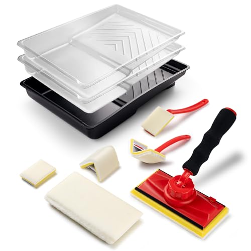 Mister Rui Paint Edger Tool Kit, 9 PCS Paint Pad with Tray for Walls - color: Black Tray