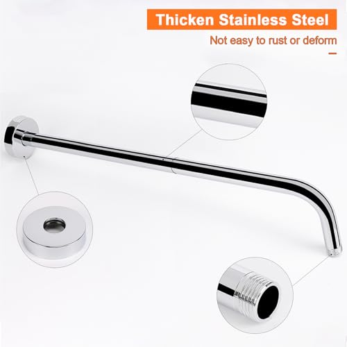 Shower Arm with Flange and Teflon Tape, Wall Mounted Shower Pipe 304 Stainless Steel Extension Arm for Fixed Shower Head & Handheld (20 Inch, Chrome) - color: Chrome, style: 20 Inch