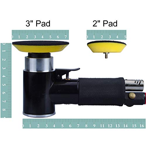 2" & 3" Dual Action Mini Air Sander, Random Orbital Pneumatic Polisher Kit with Pads & Accessories, High Speed Air Angle Sander for Auto Body, Wood, Metal, and Furniture Polishing (Pack of 2) - size: 2" and 3" pad (Pack of 2)