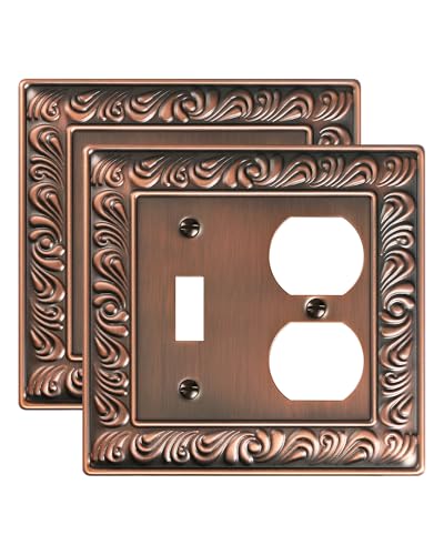 2-Pack Paisley Pattern Metal Combo Toggle/Duplex Light Switch Cover Plate | Decorative Wall Outlet Cover Plate, 2 Gang Metal Wall Plates for Electrical Outlets, Light Switch, Antique Copper - color: Antique Copper, size: 1 Toggle/1 Duplex 2PK