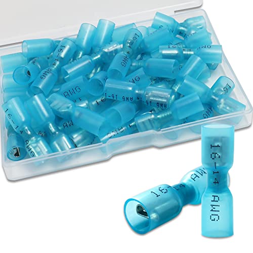 100 PCS Spade Connectors, Heat Shrink Spade Terminal 16-14 AWG - size: 16-14AWG, style: Spade Female