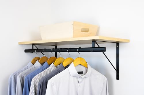 Custom Cut-to-Size Premium Wall-Mounted Shelf with Rod and Bracket Kit. 3/4" Thick Shelves, 14 inches deep. Customize the Length from 16" up to 72". - color: Maple - Black, size: 16 - 44