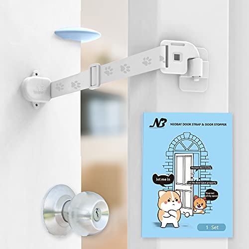 Neobay Adjustable Door Strap and Latch, Damage-Free Cat Door Latch to Keep Dog Out of Litter Box, Economical Alternative of Pet Gates, Basic with Stopper 1 Pack - style: Basic With Stopper 1 Pack