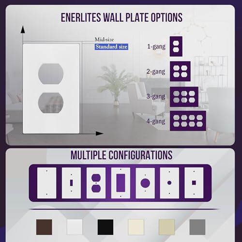 ENERLITES Screwless Duplex Wall Plate Covers, Child Safe Receptacle Outlet Covers, Size 1-Gang 4.68"x 2.93",Unbreakable Polycarbonate Thermoplastic,SI8821-W-10PCS,Glossy, White, 10 Pack - color: White, size: Screwless