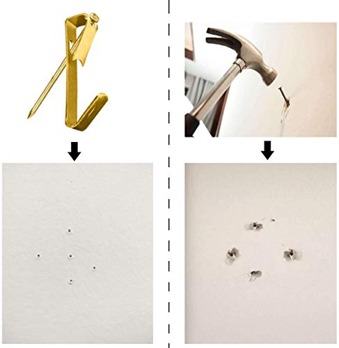 Picture Hanging Hooks, 50 Pcs Heavy Duty 10-50 lbs Picture Hangers Hardware kit with Nails for Picture Frame, Canvas, Mirror Hanging Decoration - size: 10-50LB GLD