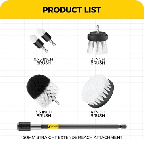 Holikme 6Pack Drill Brush Power Scrubber Cleaning Brush Extended Long Attachment Set All Purpose Drill Scrub Brushes Kit for Grout, Floor, Tub, Shower, Tile, Bathroom and Kitchen Surface White - color: White