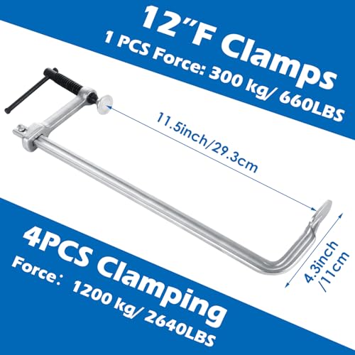 JMIATRY 4PCS F Clamps 12 Inches, Welding Bar Clamps, F-clamps for Welding - size: 12 inch