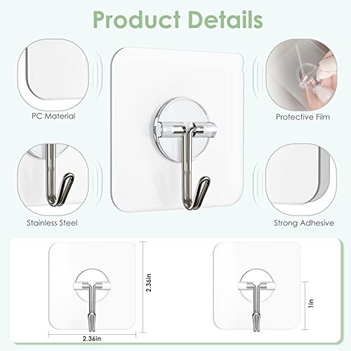 Adhesive Wall Hooks, 13 lb Clear Window Hooks Sticky Hooks 10 Pack