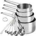 10-Piece Stainless Steel Measuring Cups and Spoons Set for Home Baking Essentials, Dishwasher Safe Kitchen Tools
