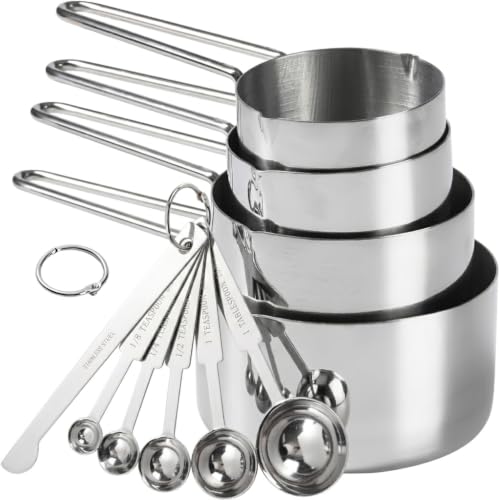 10-Piece Stainless Steel Measuring Cups and Spoons Set for Home Baking Essentials, Dishwasher Safe Kitchen Tools
