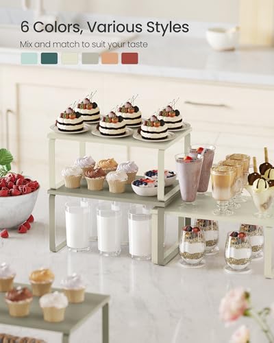 SONGMICS Cabinet Organizer Shelf, Set of 2 Spice Rack, Kitchen Storage - color: Cream White, size: 11.7"w