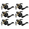 NCL 6 Pack Black Door Handle Interior, Wave Door Lever Door Knob with Lock, Privacy Door Handle for Bath & Bedroom - size: 6-Privacy