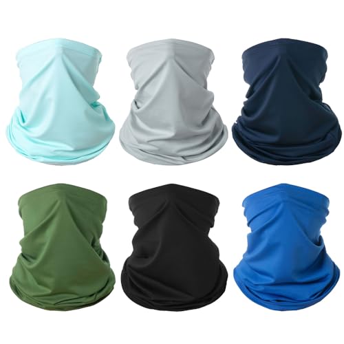 6 Pieces Summer Face Cover Scarf Mens Neck Gaiter For Men Women UV Protection Face Breathable Sun Protection Cycling Running - color: Sky Blue+light Gray+navy+green+black+blue