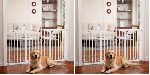 Cumbor 30.4-56.8" Extra Wide Baby Gate, Auto Close Dual Lock Dog Gate White (Pack of 2) - color: White, size: 30.4"-56.8" W x 30.5" H (Pack of 2)