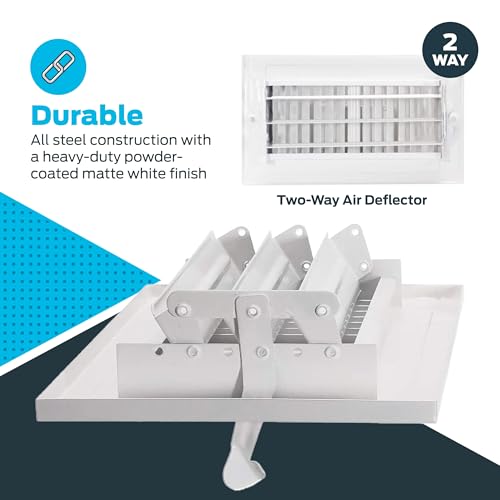 EZ-FLO 8 x 4 Inch (Duct Opening) Air Vent Cover for Wall or Ceiling, Two-Way Ventilation Register, Solid Steel HVAC Register Cover, White, 61608 - size: 8 in. x 4 in.
