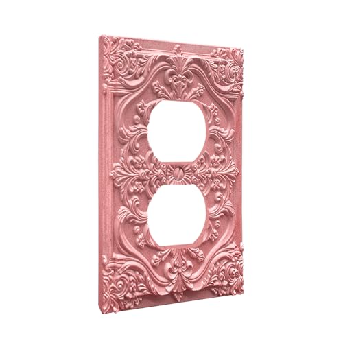 Decorative Outlet Covers Pink Flower Elegant 3D Floral Embossed 1 Gang Duplex Light Switch Cover Plate Unique Wall Plate Electrical Switch Plate Covers for Bedroom Home Decor - color: Pink, size: 1-Gang Duplex Outlet/ 5 x 3 IN