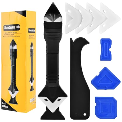 10 Pcs Silicone Caulking Tool, 3 in 1 Caulk Remover Tool | Grout Removal Tool with Replaceable Pad Glass Glue Angle Scraper, Sealant Finishing Tool for Kitchen Bathroom Tile Sink Joint