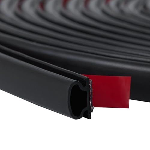 QDiShi Black Rubber D-Shape Weather Stripping Door Seal Strip 0.39x0.23 Inch, Self-Adhesive Soundproofing Gap Draft Stopper for Door Frame, Window, Noise Reduction(20FT)