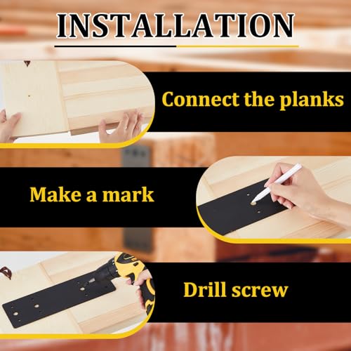 Tandefio 6 Pcs 10" x 3" Straight Steel Flat Plates Black Metal Mending Plate with Hole Fixing Joining Bracket with 72 Pcs Screws for Wood Furniture, Repair House, Pavilion, Truss Framing
